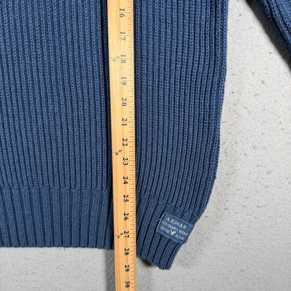 American Eagle Outfitters Men Blue Ribbed Mock‎ Neck Button Up Sweater Large